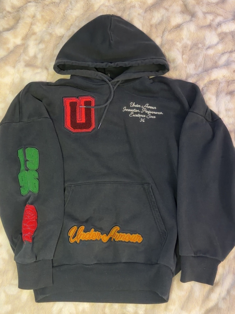 Under Armour Black Hoodie with Red, Green and Orange Patches